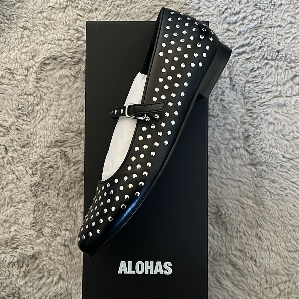 ALOHAS Lucien Black Leather Ballet Flats Pointed Toe EU39 US8.5 NWT Luxury - Picture 8 of 12